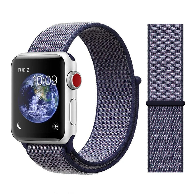 Для наручных часов Apple Watch, версии 3/2/1 38 мм 42 мм нейлон мягкий дышащий нейлон для наручных часов iWatch, сменный ремешок спортивный бесшовный series4/5 40 мм 44 мм - Цвет ремешка: Color1 midnight blue