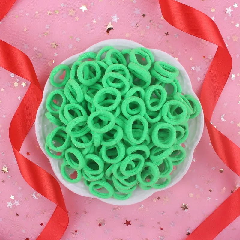 Fluorescent green Новая мода Флуоресцентный цвет серии эластичные ленты для волос Детские конский хвост держатель голова Веревка Аксессуары для волос для девочек 100 шт - Цвет: Fluorescent green