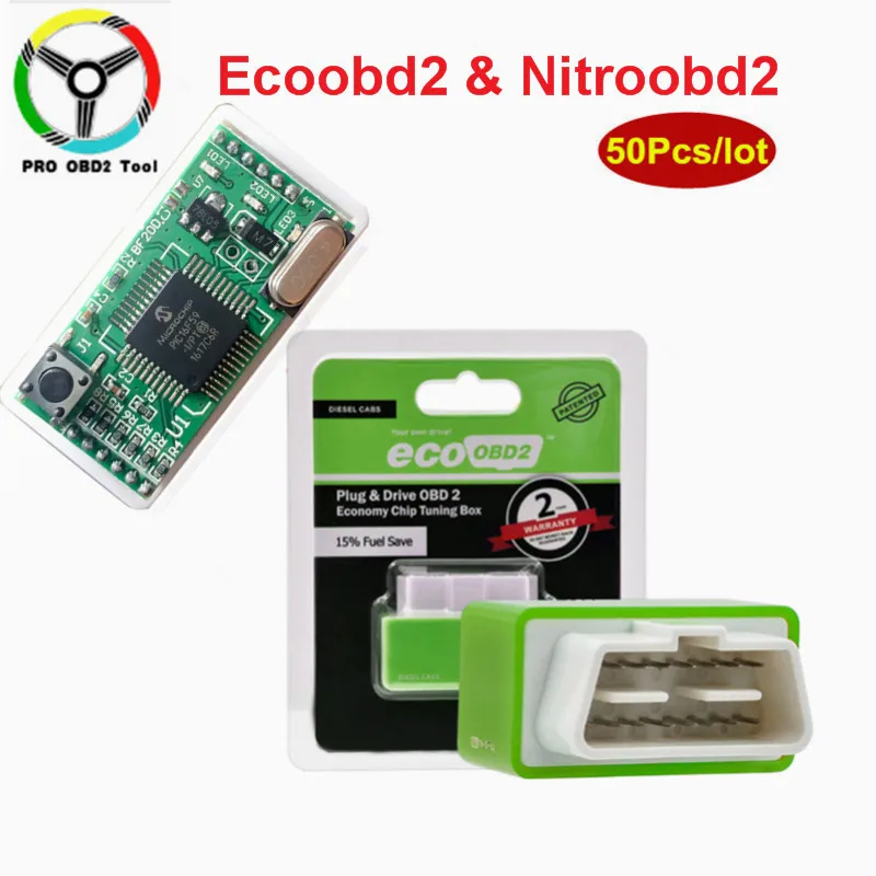 50 шт./лот двойной PCB EcoOBD2 чип тюнинг коробка для Автомобили, работающие на бензине Eco OBD Plug Drive ниже топлива и меньшего излучения