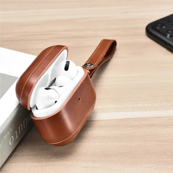 

Soft Leather Protective Case for AirPods Pro Earphones Portable Earphone Anti-Drop Storage Case Protector Shell with Strap
