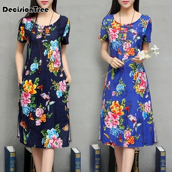 

2020 retro vestido chinese qipao dress long traditional mandarin collar women chinese dress vestidos flower printed cheongsam