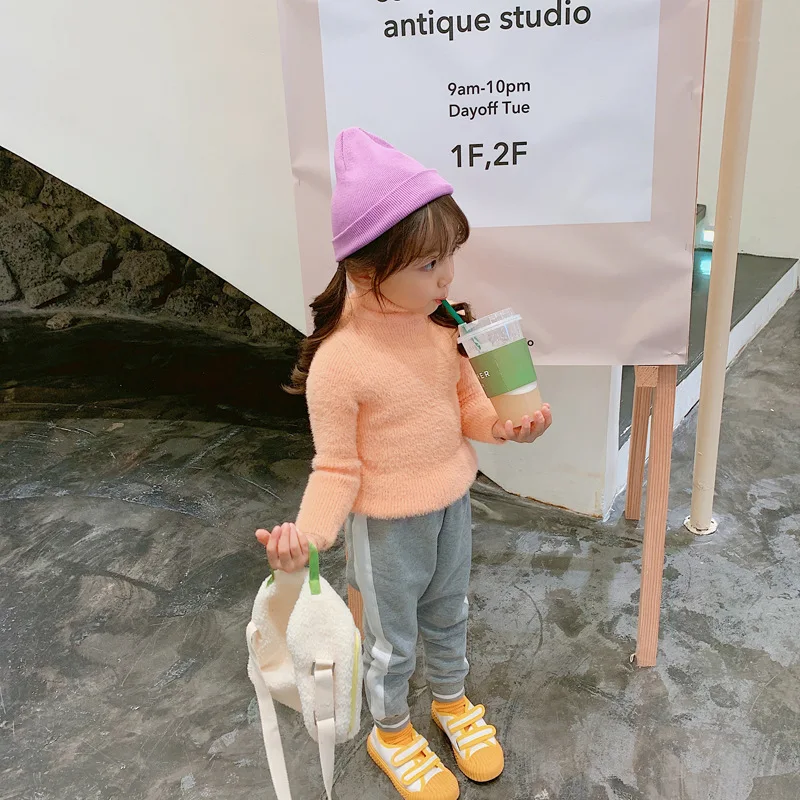 Winter Solid Baby Girls Sweater Turn Down Collar Boys Clothes Children Warm Fur Long Sleeve Girl Knitwear Kids Cardigan