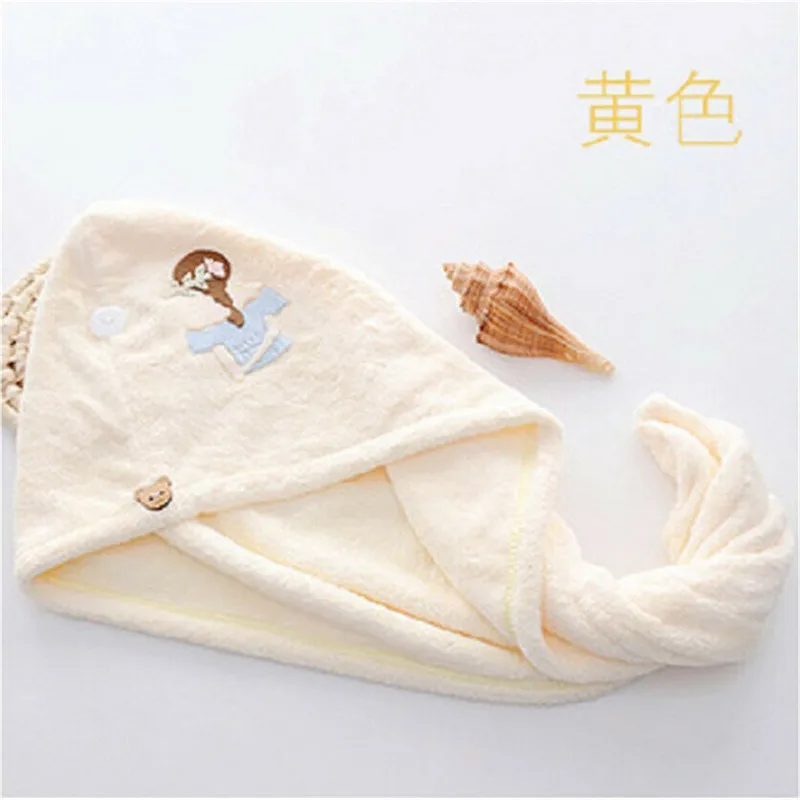 Цвет: желтый Beautiful Girl Embroidery New Magic Hair Drying Towel Hat Microfibre Quick Dry Turban For Bath Shower Pool Machine Washable Cap - Цвет: Цвет: желтый