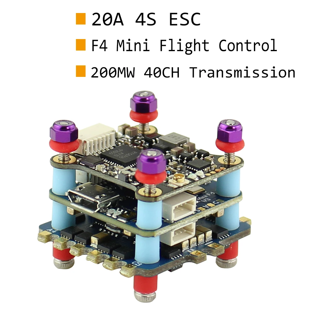 

Small four-axis Crossing Machine F4mini Flying Tower 20A 2-4S VTX Picture Transmission 200mW Power Mini Flight Control ESC