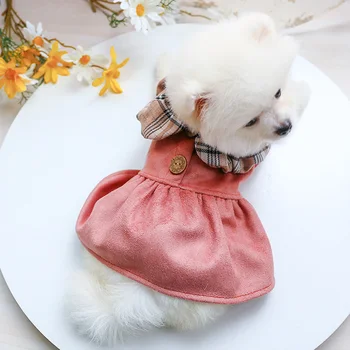 

Spring Autumn Dog Puppy Clothes Plaid Collar Suede Princess Dress Pet Cat Outfits for Small Dogs Skirt Fashion Jacket Coat Dress