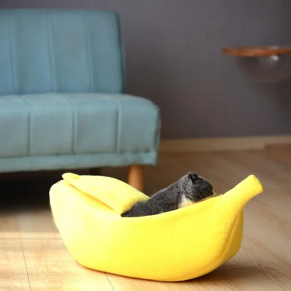 Банановая кожа кошка домик кровать для кошки милый банан кошка кровать зима теплый домашнее гнездо мягкая внутренняя наполнитель 4 цвета на выбор