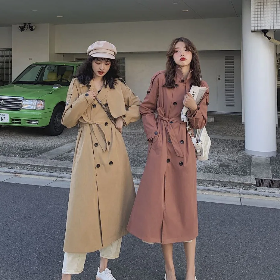 

Photo Shoot CHIC Elegant Ol Khaki Mid-length Fold-down Collar Double Breasted Waist Hugging Lace-up Best Friend Trench Coat Wome
