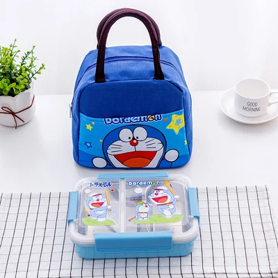 С ложкой вилка мультфильм KT Doraemon Мелодия автомобиль Микки Минни SUS304 Bento коробка фрукты контейнер для еды и обедов - Цвет: design 6 with bag