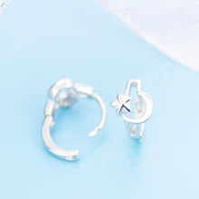 Unikatowa gwiazda księżyc kolczyki 100% 925 Sterling Silver biżuteria ucha klamra obręcze kolczyk moda dziewczyna kobiety ładny prezent mały kolczyk(China)