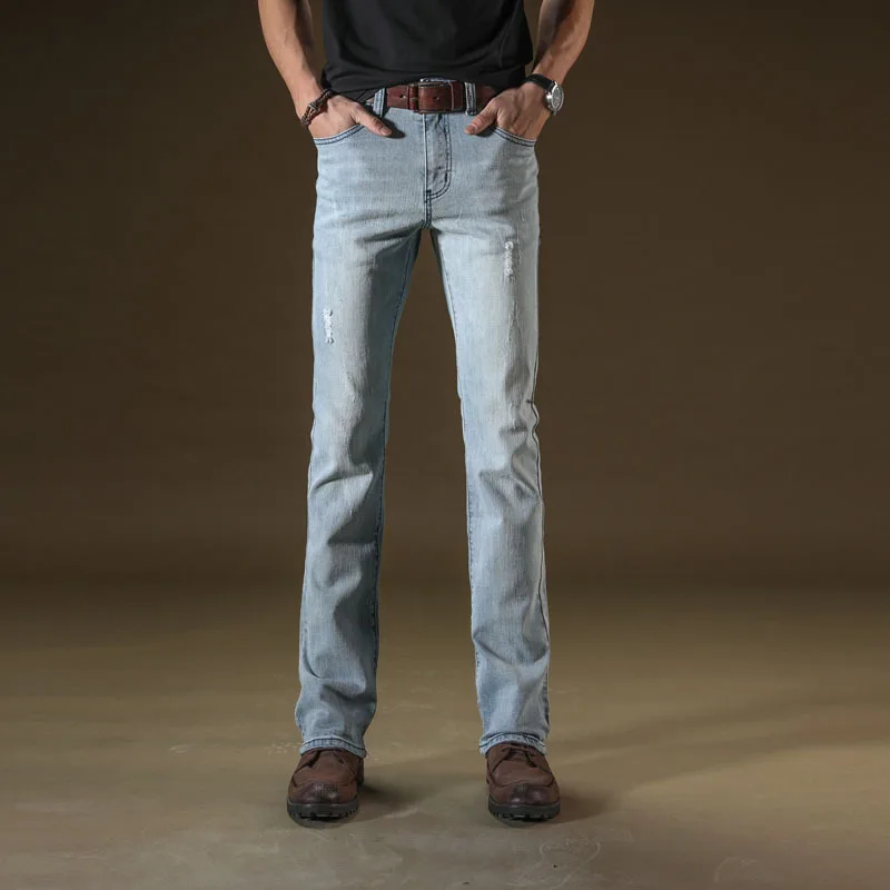 

Boot Cut Flared Jeans Men Vintage Stretch Regular Fit Casual Mens BootCut Jeans Men Jeans Male Trousers 2020 Blue