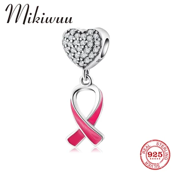 

Hight Quality 925 Sterling Silver Love life and peace Red Ribbon pendant beads Fit Original Mikiwuu Bracelet Bangles DIY Jewelry