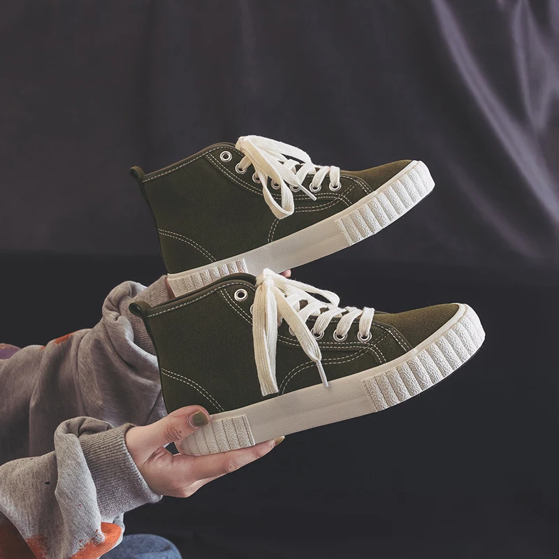 

Spring/Autumn Women High Help Canvas Shoes Lace-up Casual Cotton Fabric Sewing Soft Vulcanized Sneakers Sapatos De Mujer W26-40