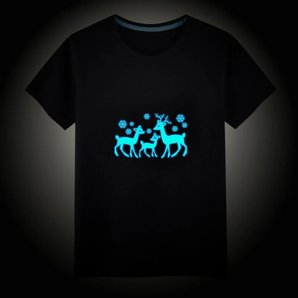 new Cartoon Christmas tree Luminous Kids T-Shirts Boy Girls Fluorescent Short Sleeves T shirt Baby Cotton Tops Ves