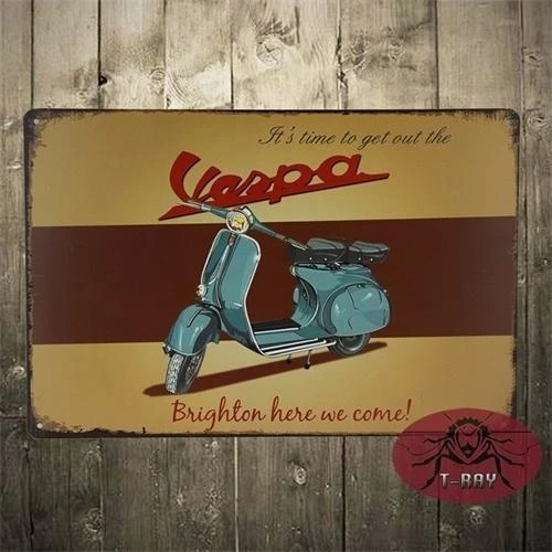 Цвет: желтый Винтажный гаражный скутер Brighton Run Mods Lambretta металлический оловянный знак - Цвет: Цвет: желтый