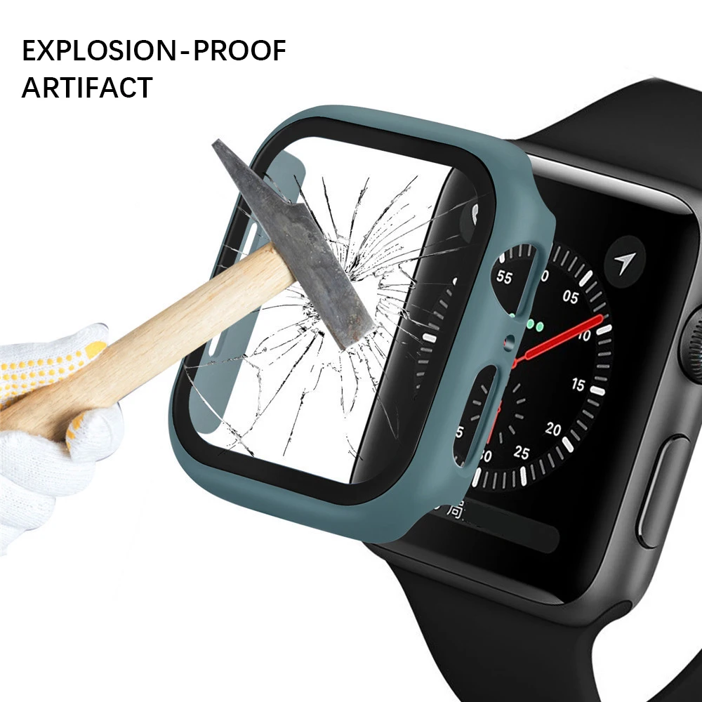 Стекло на весь экран 360 ° + чехол для Apple Watch серии 6 5 4 3 2 1 SE 44 мм 40 защитная пленка из