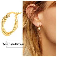 

Stainless Steel Double Gold Twist Hoop Earrings, Chic Tube Hoops, Danity Round Huggie Minimalist Ear Jewelry