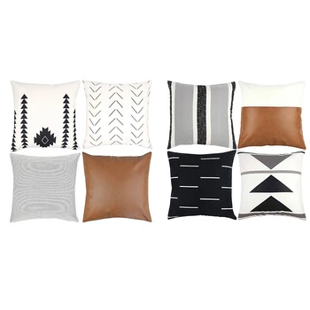 

8 Pcs 18X18 Inch Modern Design Short Plush Geometric Faux Leather Set, Decorative Throw Pillow Covers