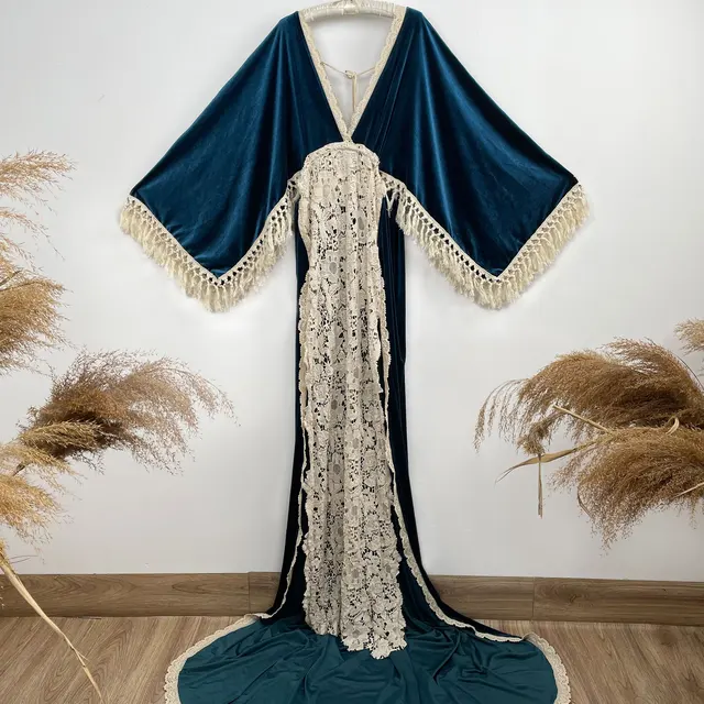 Don&Judy Maternity Dresses Sexy V-neck Pregnant Women Velvet Maxi Gown Dress Pregnancy Split on Both Sides Dress for Photo Shoot KO-17