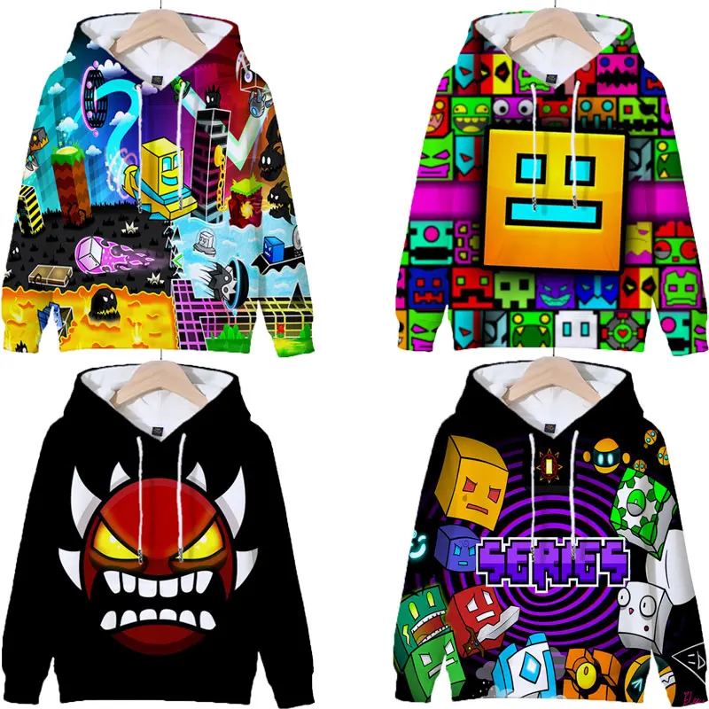 

Children Angry Geometry Dash Hoodies Girls Boys Cartoon Game Sweatshirts Kids Clothes 3D Print Hoody Pullovers Outwears Sudadera