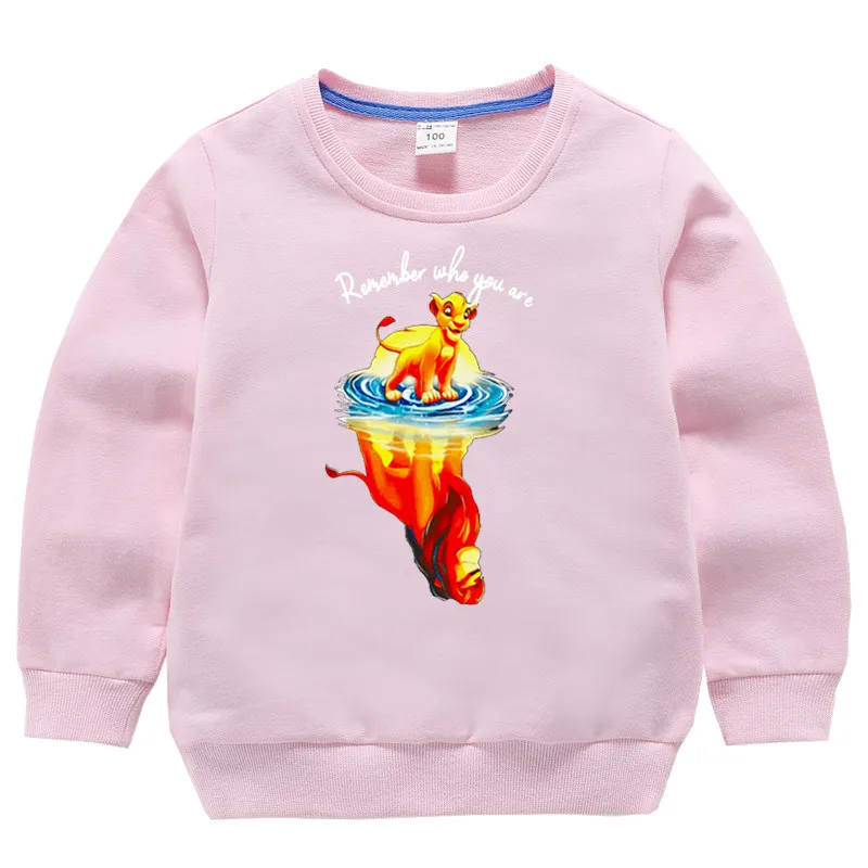 Детский хлопковый пуловер с принтом «Король Лев» для девочек; топы для маленьких мальчиков; осенняя одежда; толстовки для мальчиков - Цвет: T120A-pink