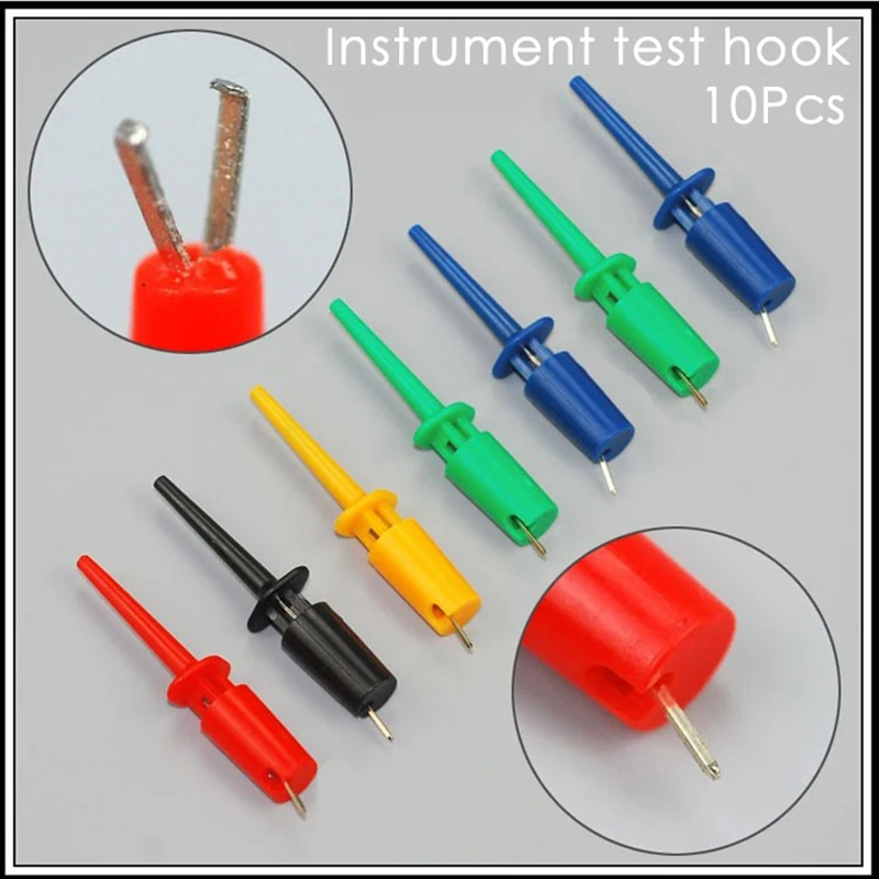 

10PC Test Probe for Electronic Testing Multimeter Wire Lead Test Hook Clip Electronic Mini Test Probe Set Red White Blue