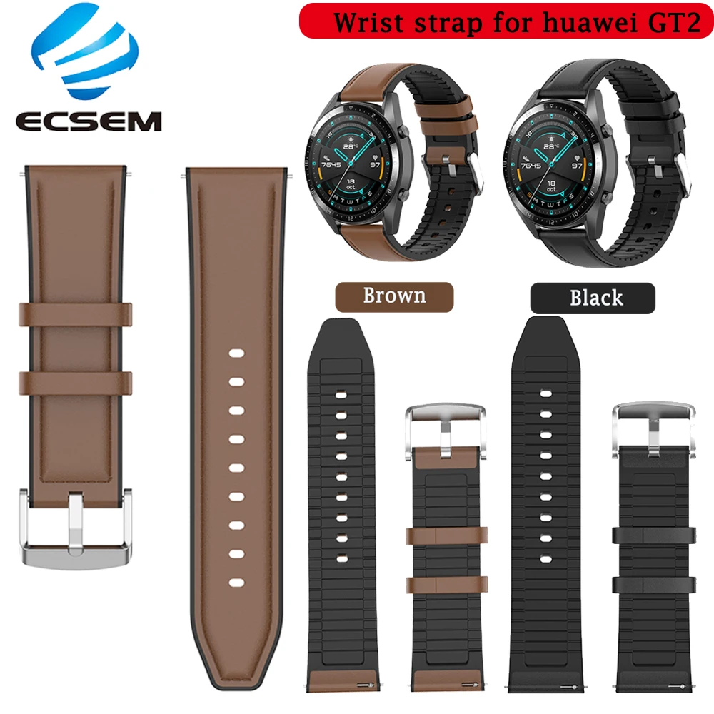 

silicone leather wrist strap for Huawei GT2 GT2 pro 42MM 46MM smart watch replacement band for Honor GS pro bracelet 20/22mm
