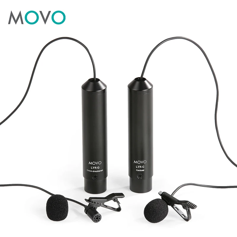 

Movo LV4 Dual XLR Lavalier Interview Kit with Omnidirectional and Cardioid Microphones, Lapel Clips and Windscreens