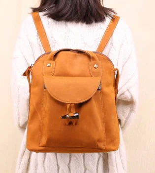

High Capacity Cowhide Backpack New Tide Soft Real Leather College Schoolbag Retro Brown Travel Backpacks Bolsos Para Mujer DF143