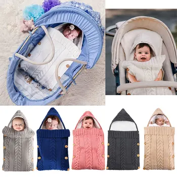 

Infant Winter Warm Sleeping Bags Newborn Baby Button Knit Swaddle Wrap Stroller Blanket Envelope Wool Sleepsacks