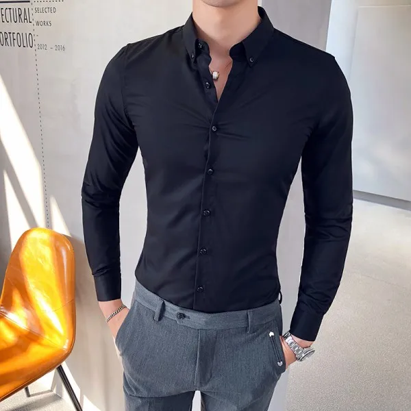 Gran venta camisa de vestir para hombre moda 2019 sociales de manga larga para hombre Slim Fit Club Prom esmoquin hombre Ropa 3XL|Camisas informales| - AliExpress