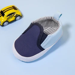 Chaussures pour nouveau né garçon de 0 à 18 mois, semelle souple, toile Simple, imprimé rayé, chaussures décontractées pour les premiers pas du berceau 