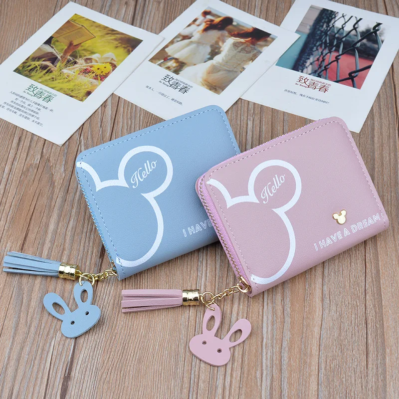 

Korean new cartoon zero purse women short tassel zipper small wallet card bag Mini schoolgirl Wallet