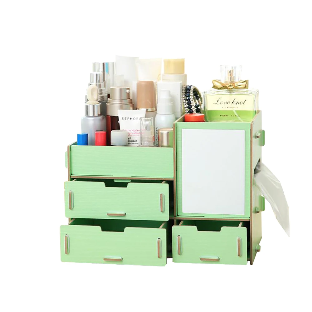 26.5x16.5x19cm A Деревянный органайзер для косметики с ящиками коробка для хранения косметики большая с зеркалом многофункциональная настольная Коробка органайзер для косметики - Цвет: 26.5x16.5x19cm A