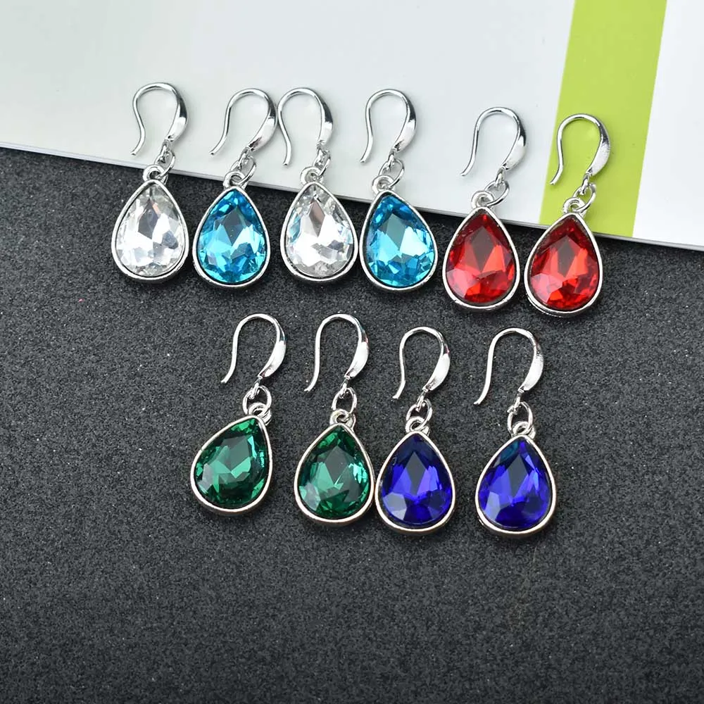 White Blue Red Crystal Water Drop Earrings For Women Silver Color Geometric Jewelry Dangle Earring Wedding Gift | Украшения и