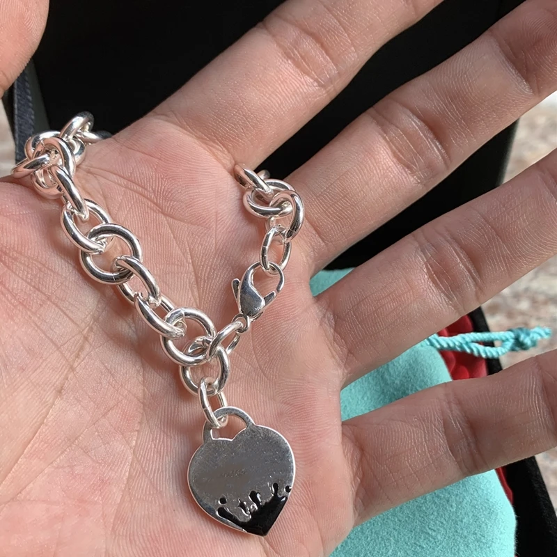 SHINETUNG браслет из серебра пробы S925, черный эмалированный браслет в форме сердца, женские модные ювелирные изделия высокого класса