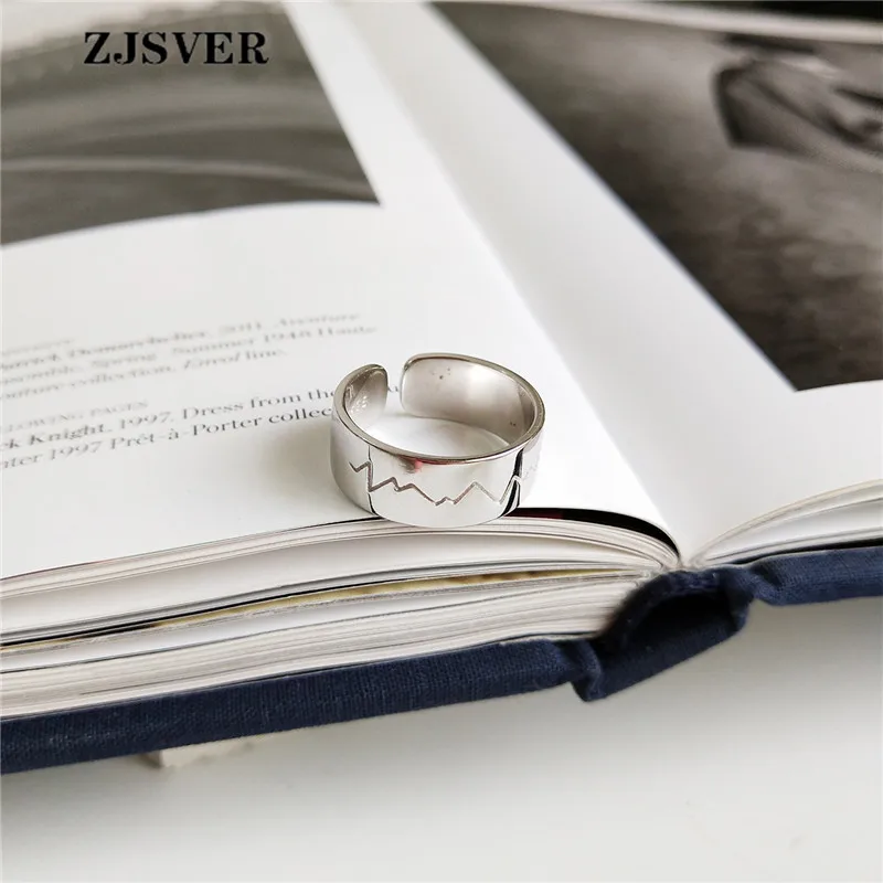 

ZJSVER Korean Jewelry 925 Sterling Silver Rings Fashion Silver Glossy Wave Pattern Opening Adjustable Women Ring For Present