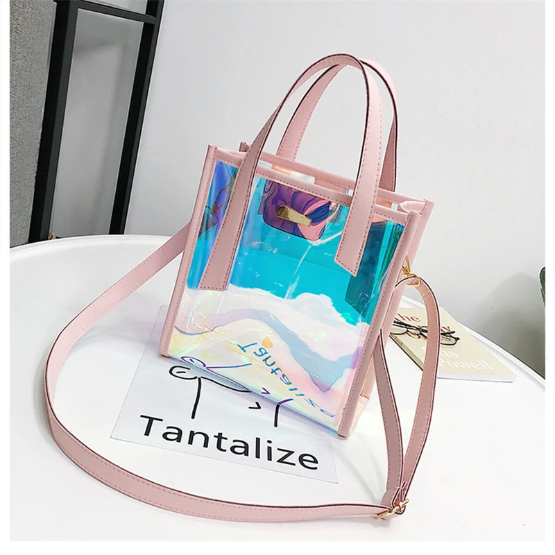

New Holographic Messenger Bag Jelly Rainbow Hologram Transparent Handbag for Women DayBag Ladies Shoulder Bag Dropship