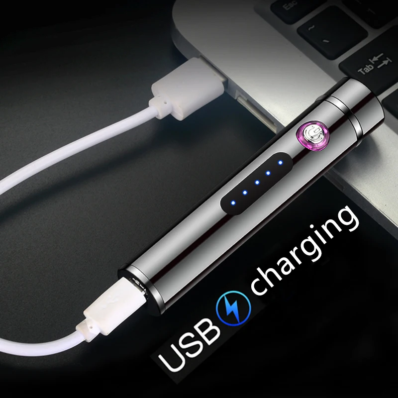 

Mini Double Arc Screen Display Fingerprint Electric Lighters Windproof USB Recharge Lighter Small Metal Plasma LED Lighters new