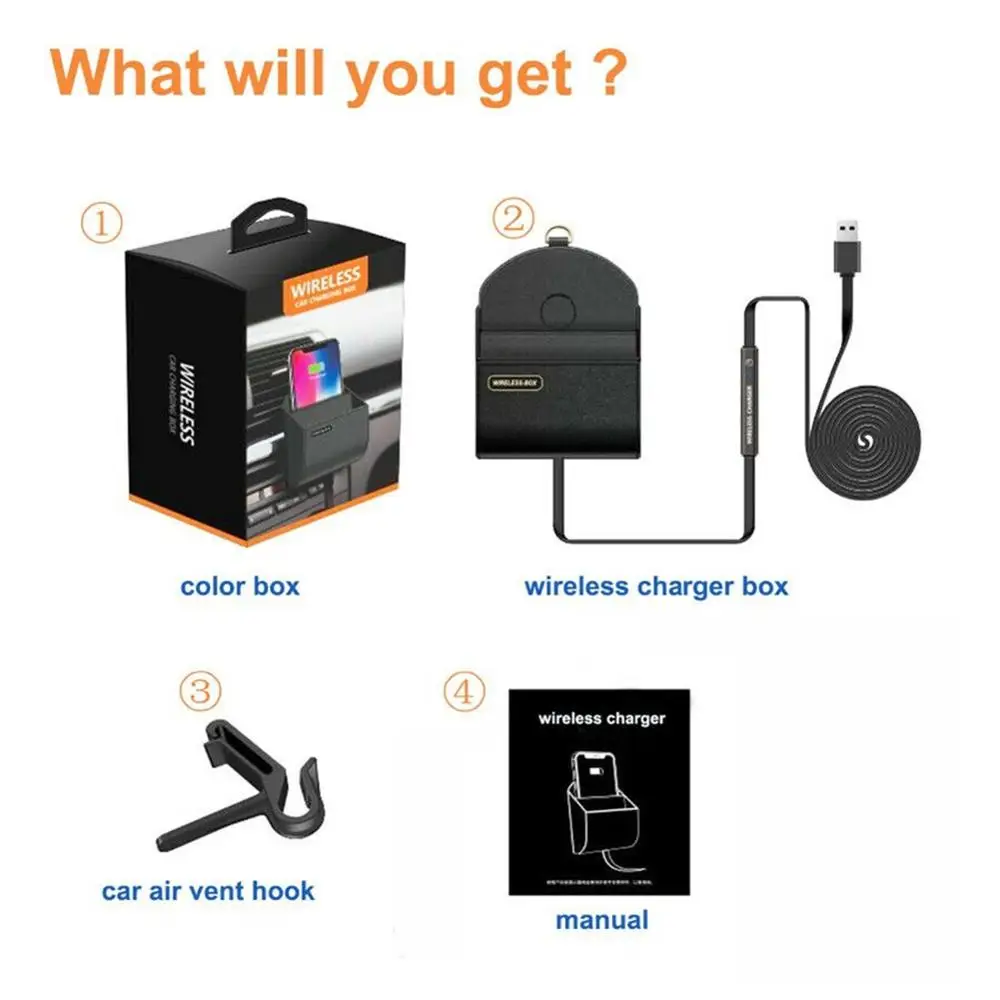 

Wireless Car Charger 5W Qi Charging Vent Phone Holder Cradle Stuff Organizer Box For IPhone For Samsung For Huawei