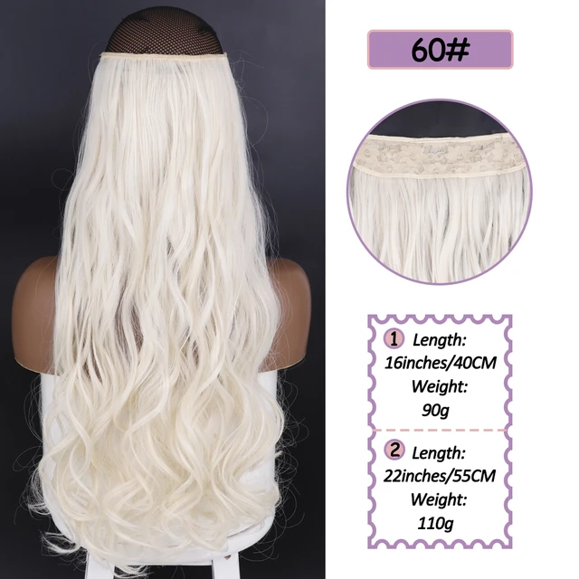 Synthetic No Clip Halo Hidden Hair Extension Ombre Artificial Natural Fake False Long Short Straight Hairpiece Blonde For Women 60