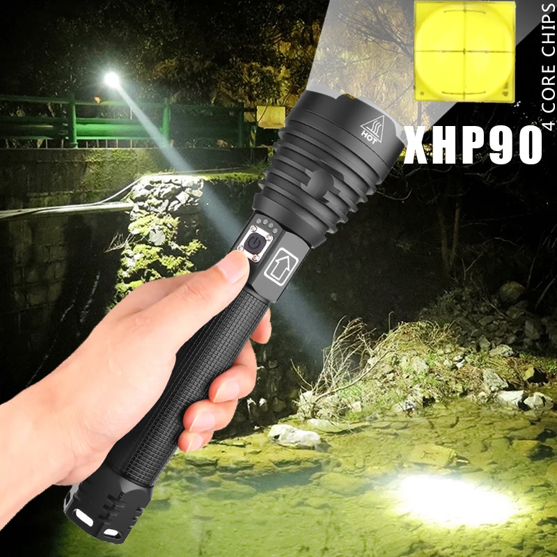 

Most Powerful XHP90 LED Torch XLamp Zoom Flashlight XHP70.2 USB Rechargeable Waterproof Lamp use 18650 26650 battery for Camping