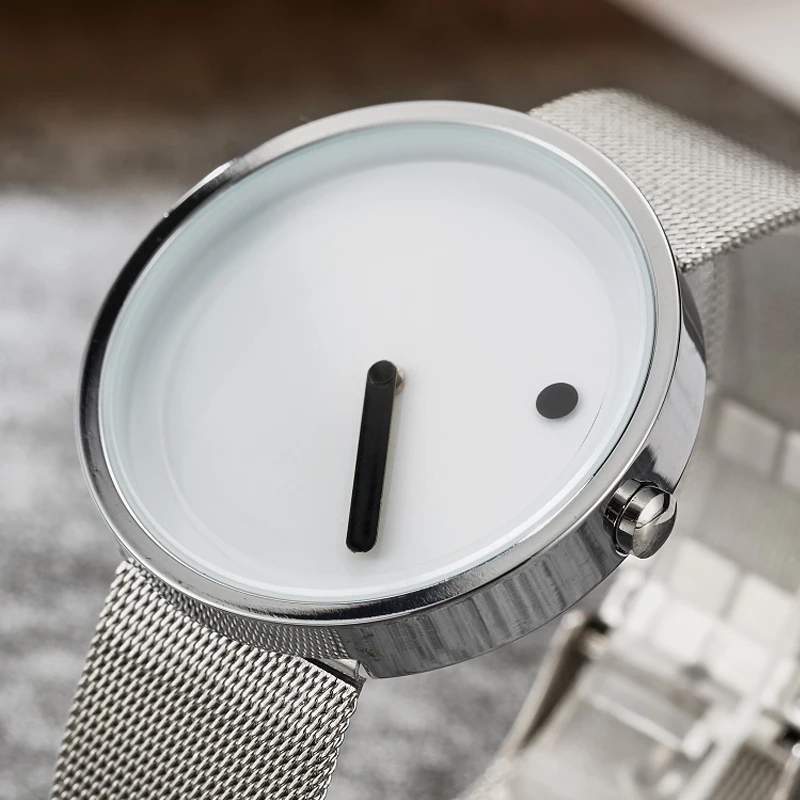 Unique Gift Cool Minimalist Style Wristwatch Stainless Steel Creative Design Dot And Line Simple Leather Quartz Fashion Watches afbeelding
