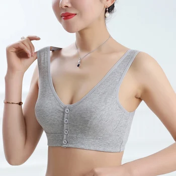 

Women Front Button Size Bra Ultrathin Bralette Racerback Push Up Cotton Brassiere Wireless Plus Underwear