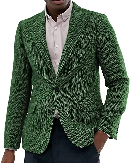 Men's Suit Tweed Jacket Wool Herringbone Waistcoat