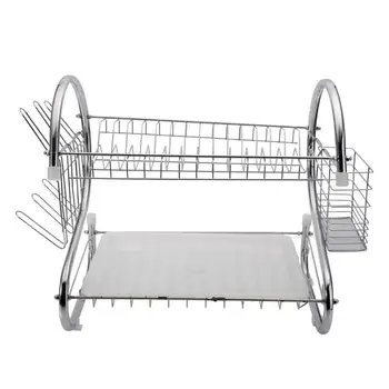 

Assembly S-shape Dish Rack Double Layers Bowls Plate Chopsticks Spoons Holder Tableware Collection Shelf Dinnerware Organizer