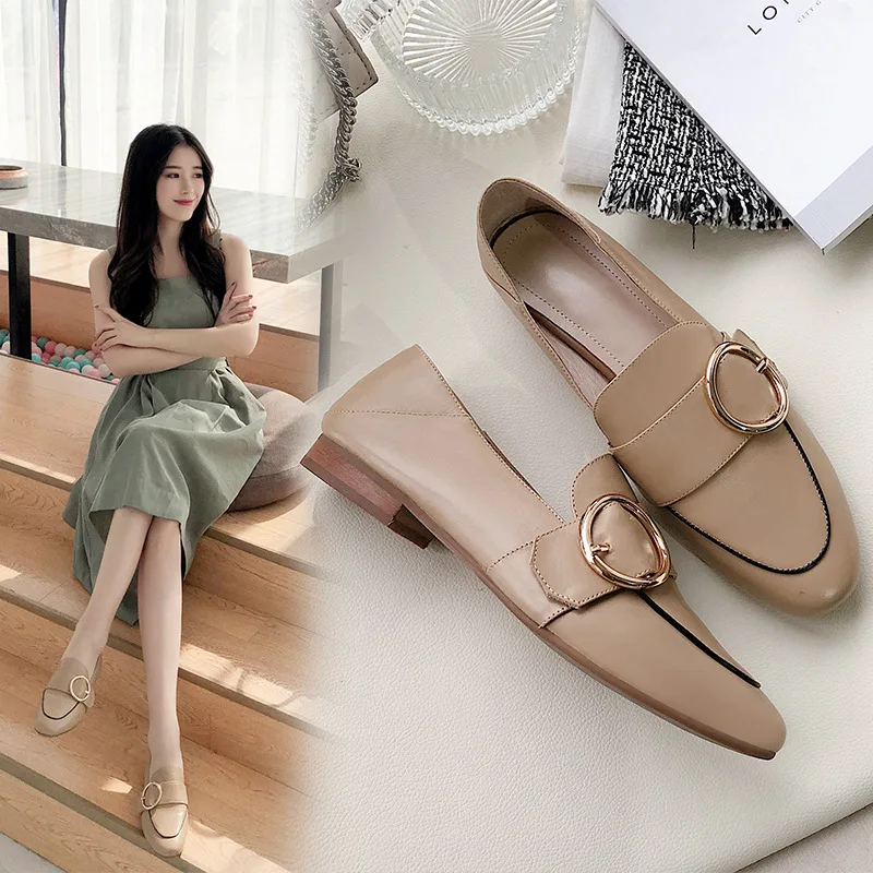 

Inside And Pure Leather Soft Double Purpose Stepping Loafers 2019 Spring And Autumn Shoes Women's Genuine Leather Flat Top Shoes