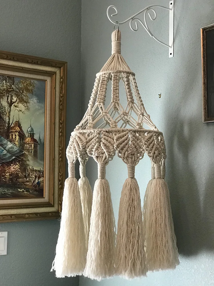 Макраме абажур ручной настенный подвесной светильник, абажур крышка богемный декоративный домашний, мебельно-декоративная ткань тени
