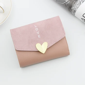 

Women Simple Short Wallet Fashion Heart Coin Purse Card Holder Wallets Female High Quality Clutch Money Bag PU Leather Wallet
