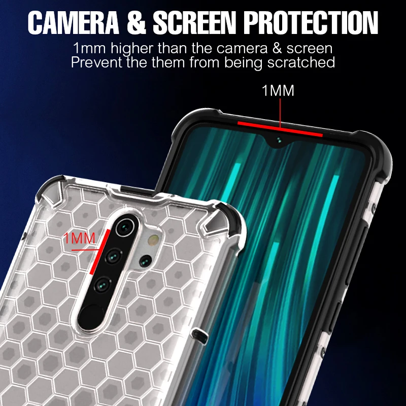 Противоударный Гибридный армированный чехол для xiaomi redmi note 8 Pro, чехол с Сотами, прозрачный жесткий чехол из поликарбоната для redmi note 7, чехол