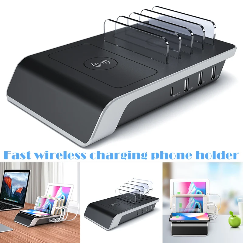 

4 Ports Cell Phone USB Charger Fast Charge Smartphone Bracket Support Wirless Charging WIF66